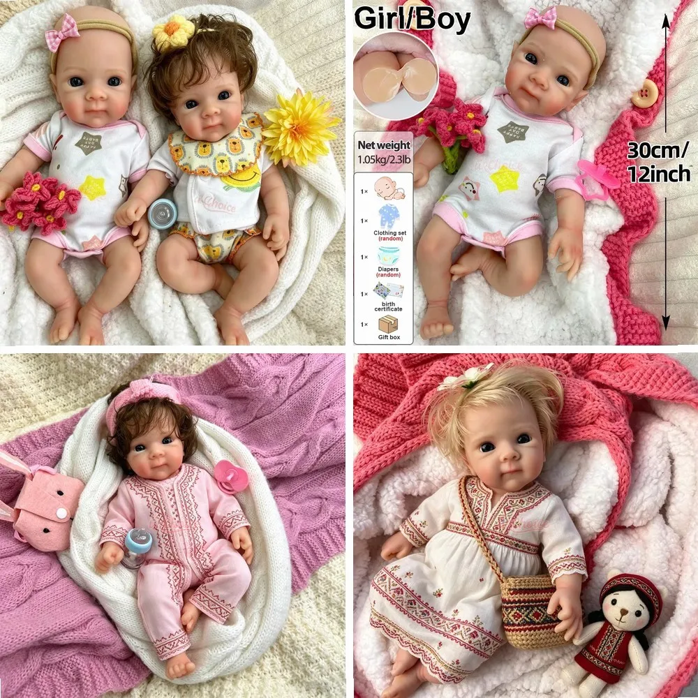 Reborn Baby Doll Silicone Realistic - 12 İnç Silikon Yeniden Doğmuş Bebek,